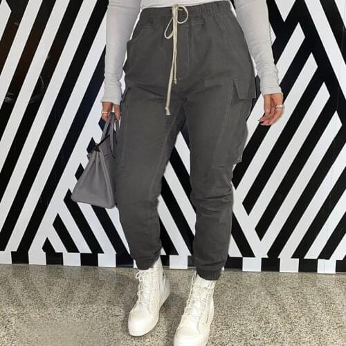 4 Colors Recommended Drawstring Side Pockets Elastic Waist Hips Feet Casual Trousers