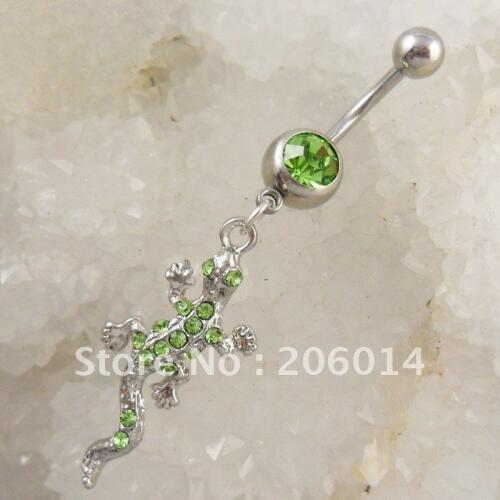 5pcs/lot Wholesale Gecko in Green Color Navel Belly Button Ring Body Jewelry Piercing