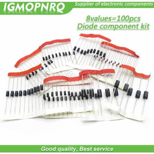 8values=100pcs 1N5399 1N5408 1N4148 1N4007 1N5819 1N5822 FR107 FR207 Switching Diode component kit the quantity check details
