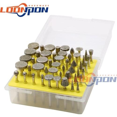 Diamond Grinding Head Mini Drill Bur Bit Set Carving Polishing for Abrasive Rotary Tool 50Pcs/Set Grit 46 Big Head