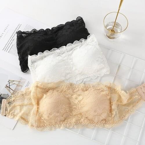 Sexy Summer Women Elastic Strapless Bra Lace Tube Top Bandeau Crop Tank Seamless Padded Push Up Solid Color Underwear