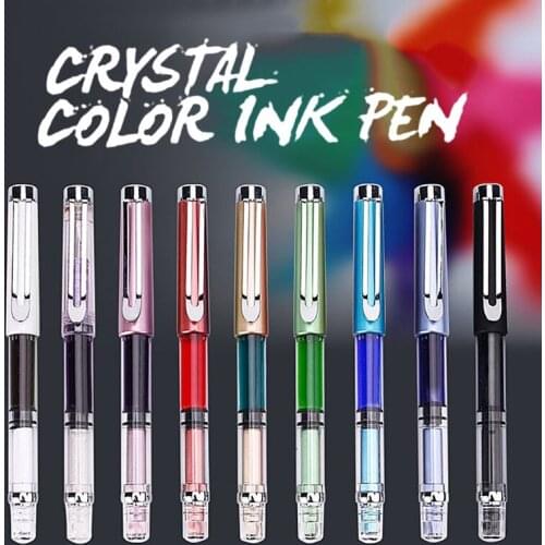 Colorful Transparent Fountain Pen Fine Nib Students Writing Stationery Supplies