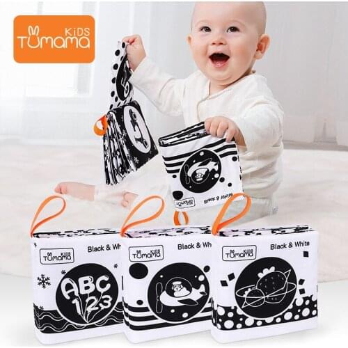 TUMAMA Baby Soft Cloth Books Black and White Baby Book 3 Pack Early Learning and Education Toys 0-24 Months Baby Puzzle Toys