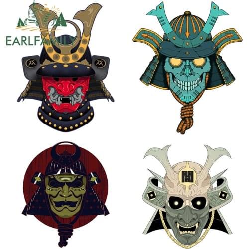 EARLFAMILY Japanese Samurai Prajna Mask Car Stickers Hannya Auto Decal Demon Devil JDM Vinyl Fuel Tank Motorcycle Laptop Styling
