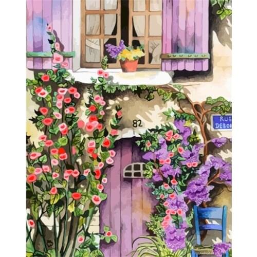 Gatyztory Flower Door DIY Painting By Numbers Canvas Drawing Scenery Handpainted Kits Acrylic Paints Artwork Unique Gift Wall De