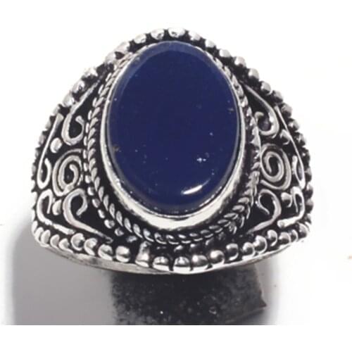 Genuine Lapis Lazuri Ring Silver Overlay over Copper , Hand Made Women Jewelry gift , USA Size : 8