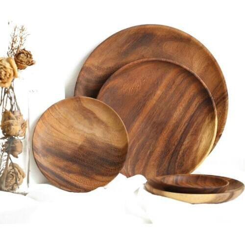 Round solid wood board acacia wood fruit plate saucer tea plate dessert breakfast dinner plate tableware set CY53022
