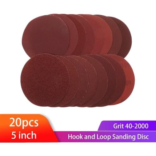 20pcs 5 Inch 125mm Round Sanding Disc Red Sandpaper Disk Abrasive Sand Sheets Grit 40-2000 Hook Loop for Sander Grits