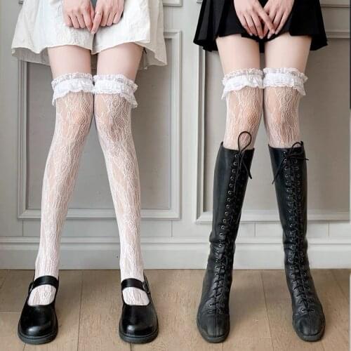 Lace Long Tube Over-the-knee Thigh Socks Female Summer White Lolita Lolita Cute Stockings Mid-tube Calf Love College Style Sexy