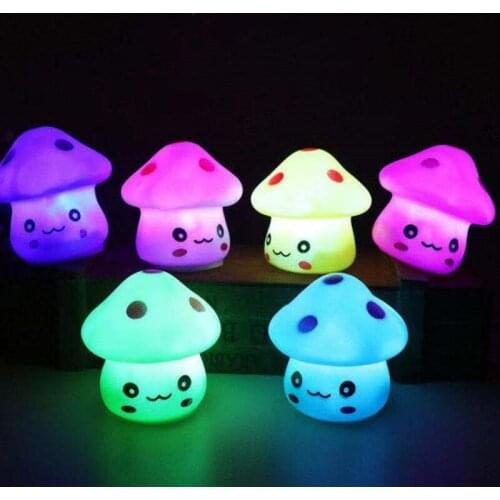 1Pcs New Cute 6.5cm Color Changing LED Mushroom Lamp Party Lights Mini Soft Baby Child Sleeping Nightlight Novelty Luminous Toy