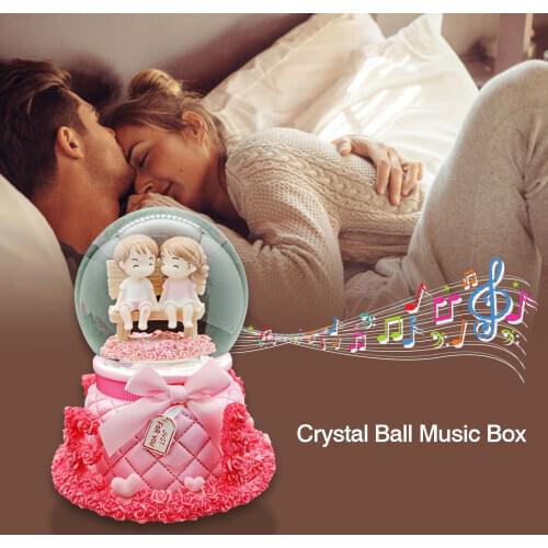 Resin Music Box Crystal Ball Snow Globe Glass Lights With Lights Resin Snow Globe Crafts Desktop Decor For Valentines Day Gifts