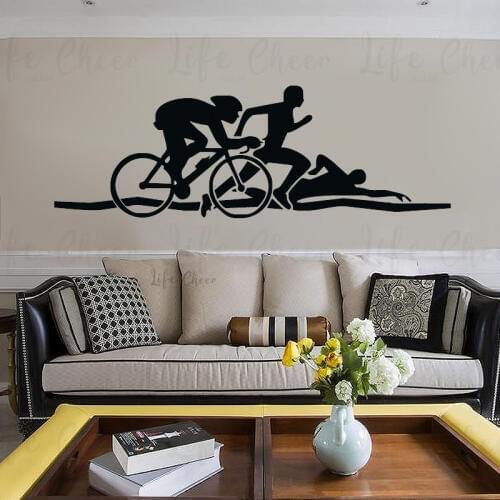 Triathlon Athletes Wall Sticker Bike Swim Run Sports Vinyl Wall Decals Health Fitness Murals Sportsman Home Interior Decor AC367