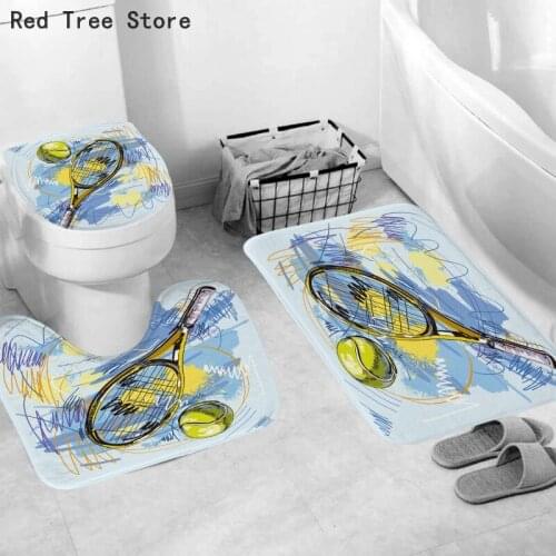 Nordic 3D Tennis Ball Print Toilet Bath Mat Carpet Rug Sets Bathroom Shower Carpets Anti Slip Fabric 3 Pieces Bath Mat Decorates