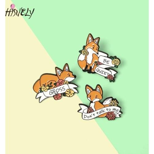 Creative cartoon fox banner enamel pin custom forest animal brooch bag clothes lapel pin badge jewelry gift