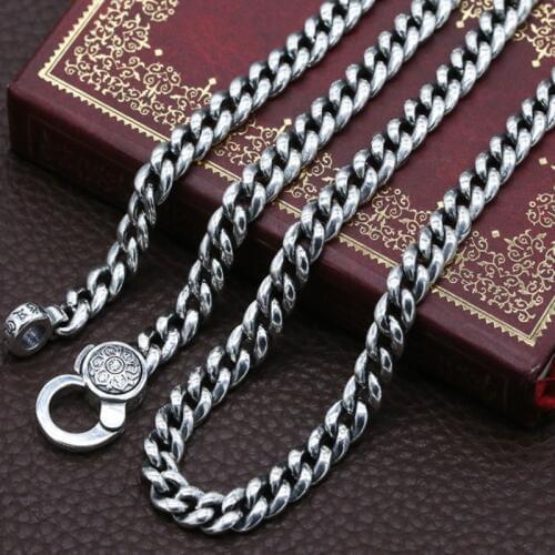 New s925 pure silver fashion jewelry personality couple Thai silver student necklace six-character mantra good luck man necklace
