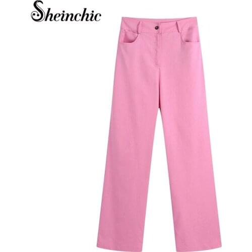 Sheinchic 2021 Autumn New Fashion High Waist Button Fly Pockets Office Wear Vintage Female Pants Womens Trousers Mujer