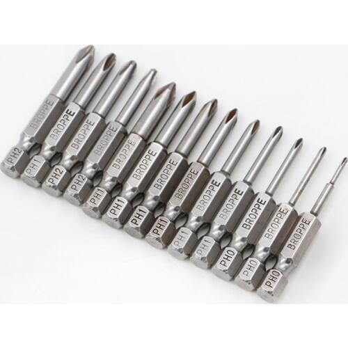 13 Pcs/set 1/4" 50mm PH00-PH2 Phillips Screwdriver Bits S2 Alloy Steel Electric Drill Cross Screw-driver Head Power Driver Tools