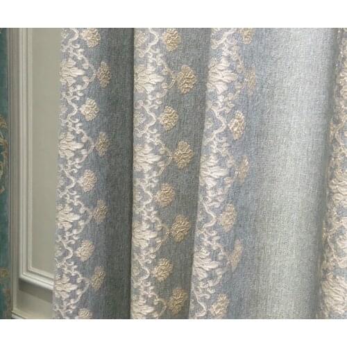 Nordic Chenille Simple Modern Striped Curtains Thickening Living Room Bedroom Bay Window Light Blue Custom