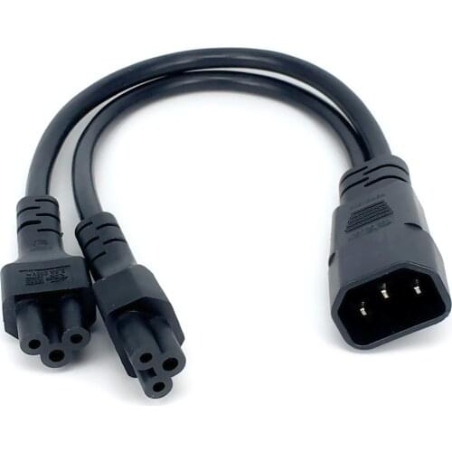 Power Y Type Splitter Adapter Cable Single IEC 320 C14 Male to Dual C5 Female Short Cord for Computer host display 0.32M