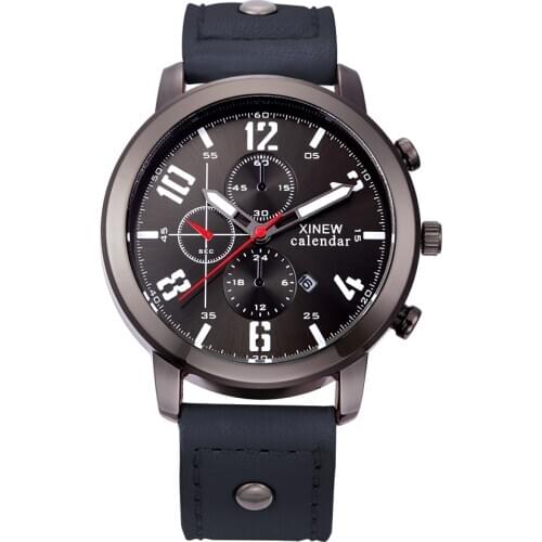 Top Luxury Brand Xinew Casual Watch Men Sport Quartz Watches Men Leather Strap Waterproof Military Wristwatch Relogio Masculino