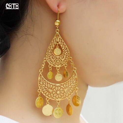 Middle East Luxury Hollow Exquisitely Carved Pendant Earrings Muslim Islamic Women Banquet Wedding Jewelry Gift Wholesale