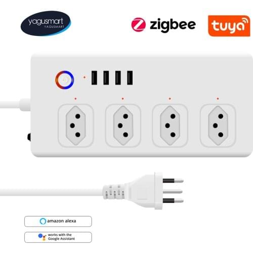 Yagusmart Tuya Zigbee Brazil Sockets10A Plug with USB Charger Support Alexa Google Home SmartThing Voice Control Tuya Zigbee