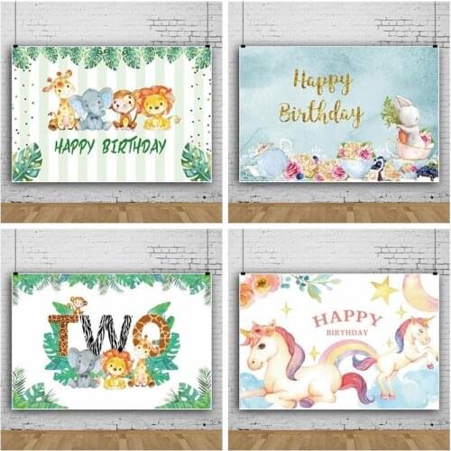 Tropical Leaves Jungle Animals Kids Birthday Background Photo Newborn Baby Wild One Two Photography Backdrops Poster Decor