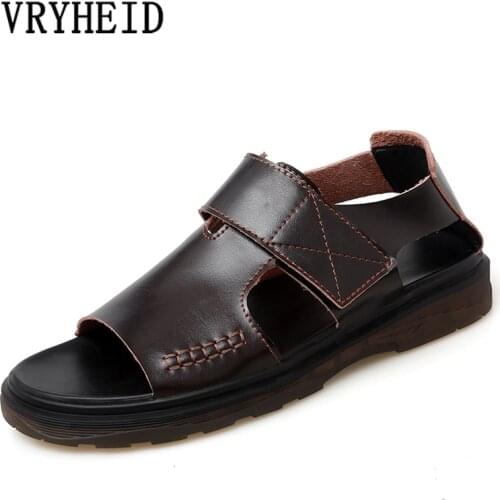VRYHEID Summer Mens Sandals Genuine Leather Casual Beach Shoes High Quality Roman Sandalias Fashion Hollow Out Outdoor Footwear