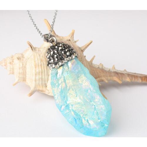 NEW Charming Plating AB Light Blue Clear Crystal Quartz Irregular Bead Diamante Jewelry Pendants