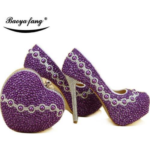 Women fashion crystal wedding shoes with matching bags bride party dress shoe and bag set High heels platform shoes Ladies shoe