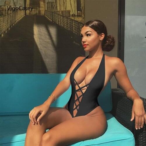 VigoCasey Hanging neck Swimwear Women Sexy Backless One Piece Swimsuit Female Hollowed Monokini 2020 High Waist Bathing Suit