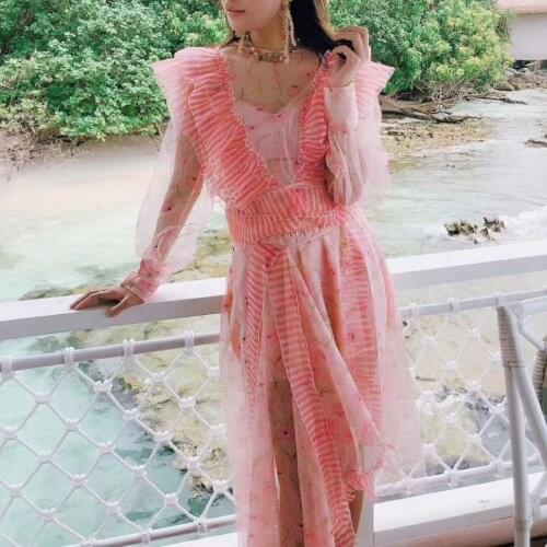 2020 Vadim Summer Dress Lanon Lace O-neck Ukraine New Summer Suit Dress Female Sweet Top + Irregular Mesh Splicing Two-piece