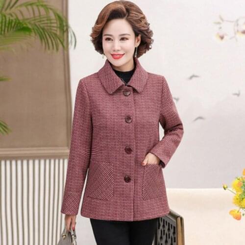 Ropa Mujer Autumn Fashion Thin Coat 2021 Retro Grace Women Short Lapel Loose Houndstooth Casual Korean Pocket Buttons Black Red