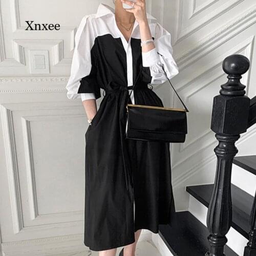 Lace Up Patchwork Dress for Woman Vintage Single-Breasted Vestido Woman Clothing Slim Waist Elegant Maxi Dresses Female Robe