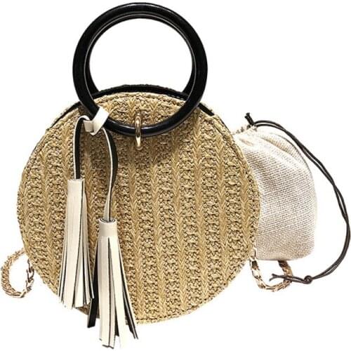 2 bag Fashion New Handbag Hand-woven Straw Female Round Phone bag Portable Beach bag High quality Chain Shoulder Messenger Bags