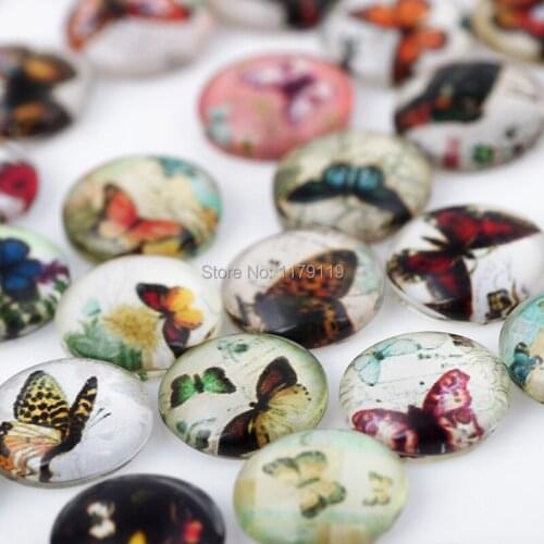 20Pcs Mix Personality Glass Convex Round Cartoon Butterfly Charms For Floating Locket Pendant Necklaces Jewelry Accessories