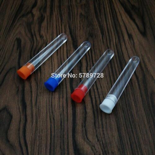 30PCS 12x75mm School Supplies Lab Equipments Clear Plastic Test Tube Round Bottom Tube Vial with plastic color cap，bridal gift