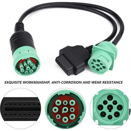 9 Pin to OBD2 Interface Truck Y-Cable Adapter OBDII Y Splitter Truck 16Pin Male to Female J1939 9 Pin Deutsch Truck Adapter