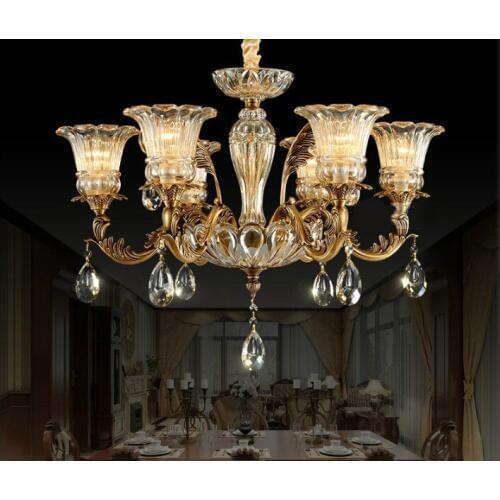 Free Shipping Crystal Chandelier Copper Hanging Lamp Luxurious European E14 AC LED Brass Crystal Lamp Lustre Suspension Lighting