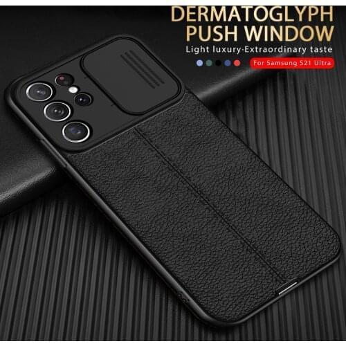 S21 Ultra Case Lychee Pattern Leather Cover For Samsung Galaxy S 21 FE Plus S21Ultra 5G Slided window Camera Protection Fundas