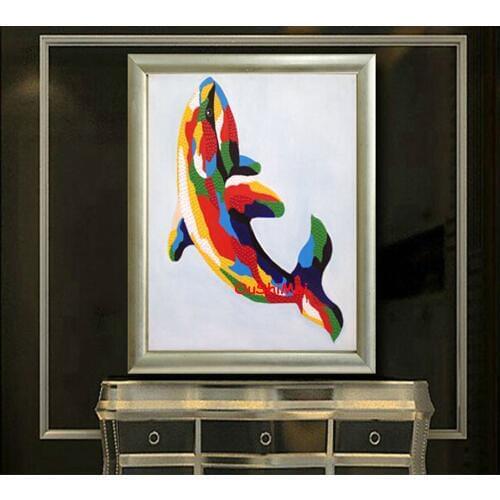 Handmade Cheap Abstract Dolphin Painting Picture On Canvas Oil Painting Modern Wall Painting Acrylic Paintings Animals Pictures