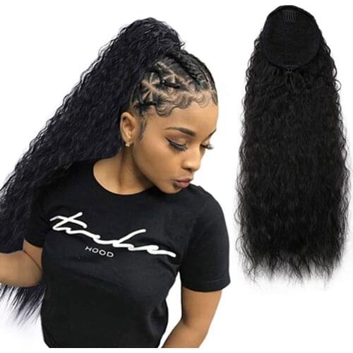 Drawstring Puff Long Kinky Afro Curly Ponytail Synthetic African American Hair Extension Ponytail Clip in Hairpiece