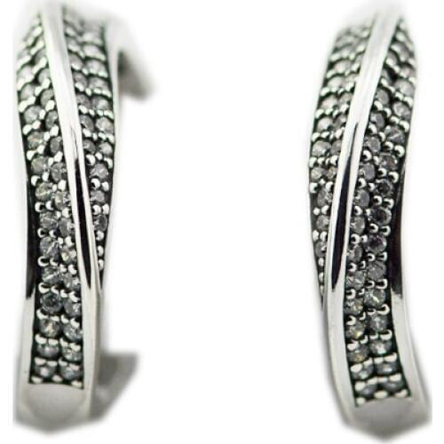 Elegant Waves Hoop Earrings Clear CZ Sterling Silver Jewelry Woman DIY Fashion Jewelry Party Earrings