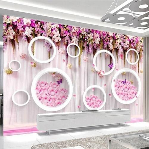 Custom Mural Wallpaper 3D Rose Circle Flower Photo Wall Paper Living Room Wedding House Romantic Home Decor Self-Adhesive Fresco
