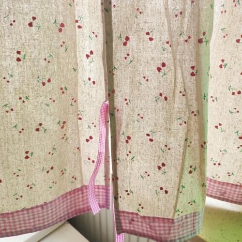 Cotton and linen printing short curtain shard small curtain pink check cloth decorative cabinet curtain coffee curtain