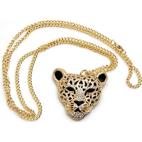 Hyperbole Leopard Pendant Necklace for Men Women Crystal Leopard Head Necklaces 2019 New Link Chain Sweater Chain Jewelry