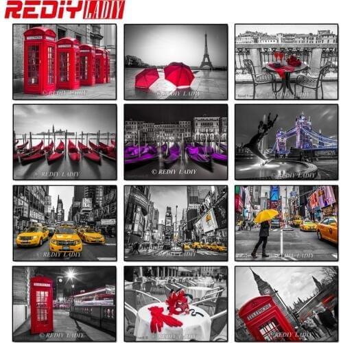 REDIY LADIY Full Rhinestone Painting Crystal Home Decor 5D Diamond Painting Red Umbrella Cross Stitch Pattern Diamond Embroidery