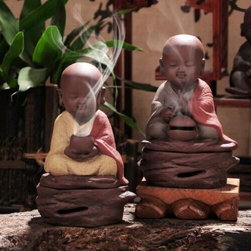 Ceramic Censer Reciting Small Monk Colored Sand Plate Incense Censer Sandalwood Incense Burnner