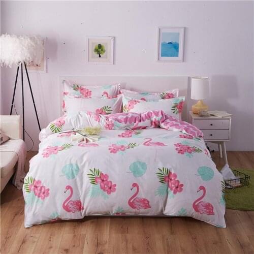 Fashion Cute Cartoon Flamingo Print Style 3/4pcs Bedding Set Kid Adult Bed Linings Duvet Cover Bed Sheet Pillowcase Home Textile