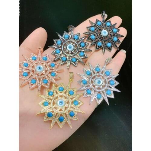 2pcs CZ Micro Pave Blue Stone Eye Starburst Pendant Four Colors Pendant 50mm